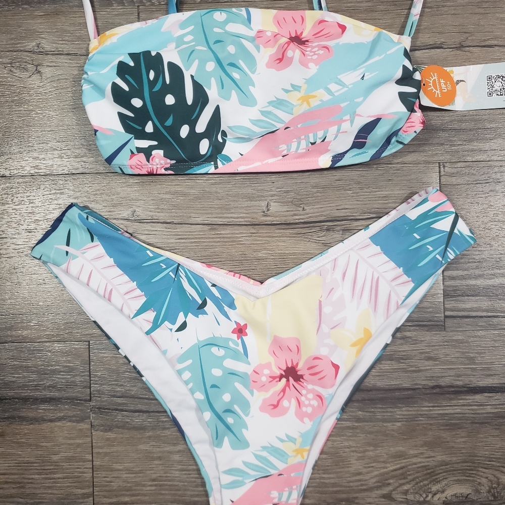 Blue tropical bikini swimsuit